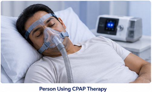 Person using CPAP respiratory support